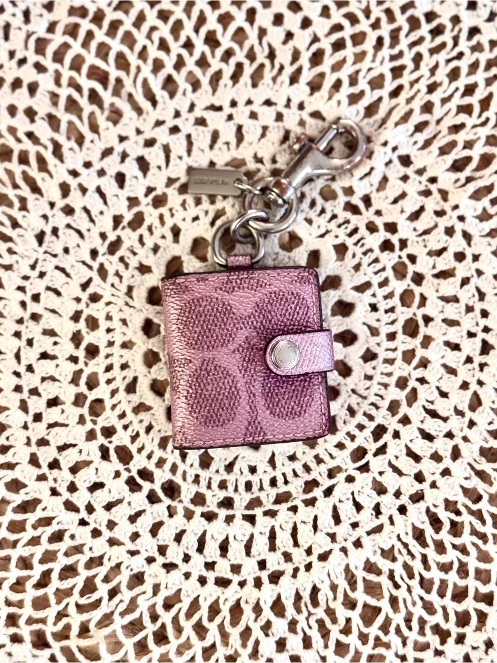 Coach Metallic Pink Signature Logo Photo Frame Bag Charm